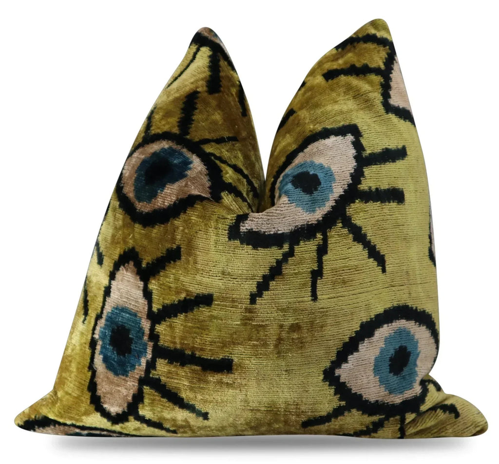Canvello Handmade Luxury Handmade Velvet Silk Evil Eye Throw Pillow With Down Insert Canvello