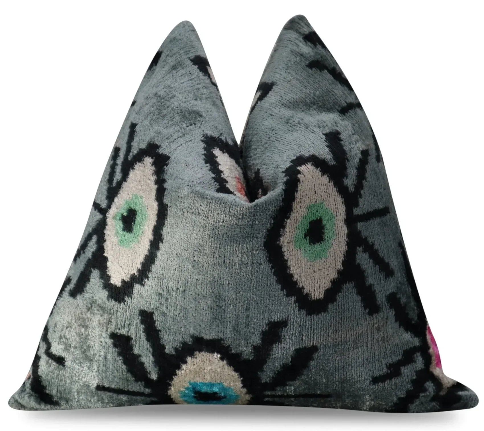 Canvello Handmade Luxury Handmade Velvet Silk Evil Eye Throw Pillow With Down Insert Canvello