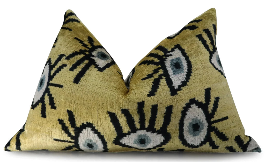 Canvello Handmade Luxury Handmade Velvet Silk Evil Eye Throw Pillow With Down Insert Canvello