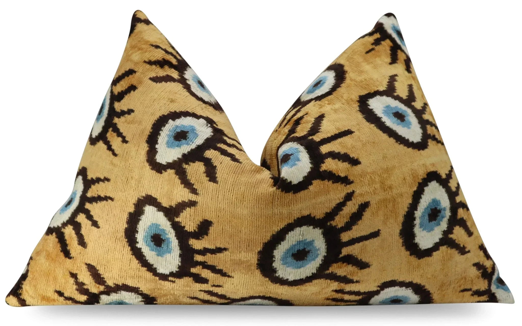 Canvello Handmade Luxury Handmade Velvet Silk Evil Eye Throw Pillow With Down Insert Canvello