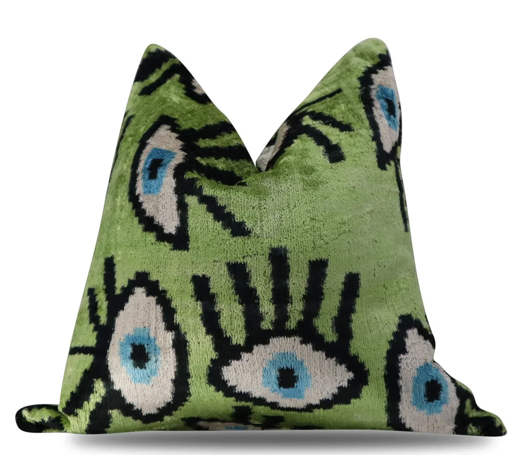 Canvello Handmade Luxury Handmade Velvet Silk Evil Eye Throw Pillow With Down Insert Canvello