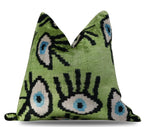 Canvello Handmade Luxury Handmade Velvet Silk Evil Eye Throw Pillow With Down Insert Canvello