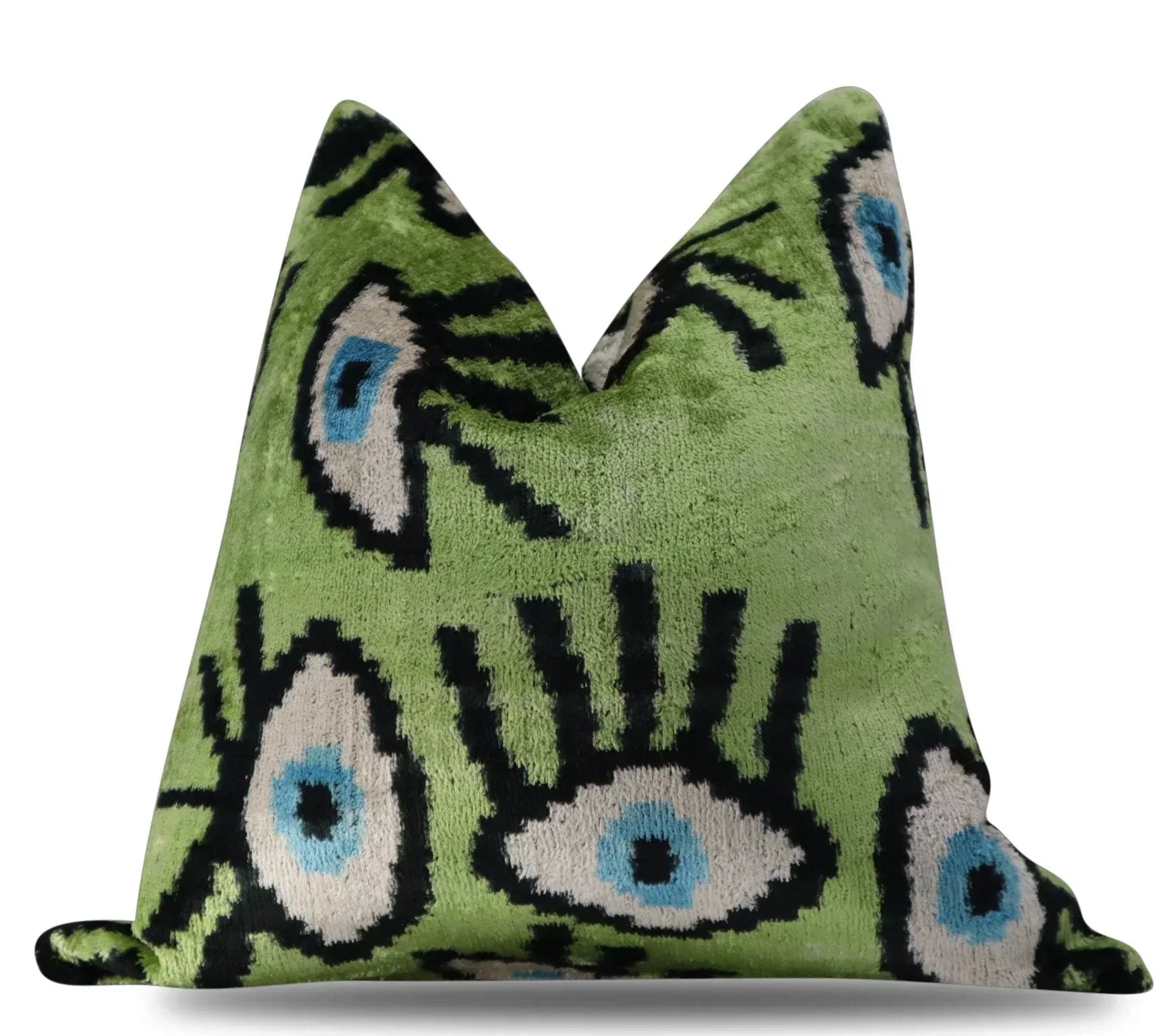 Canvello Handmade Luxury Handmade Velvet Silk Evil Eye Throw Pillow With Down Insert Canvello