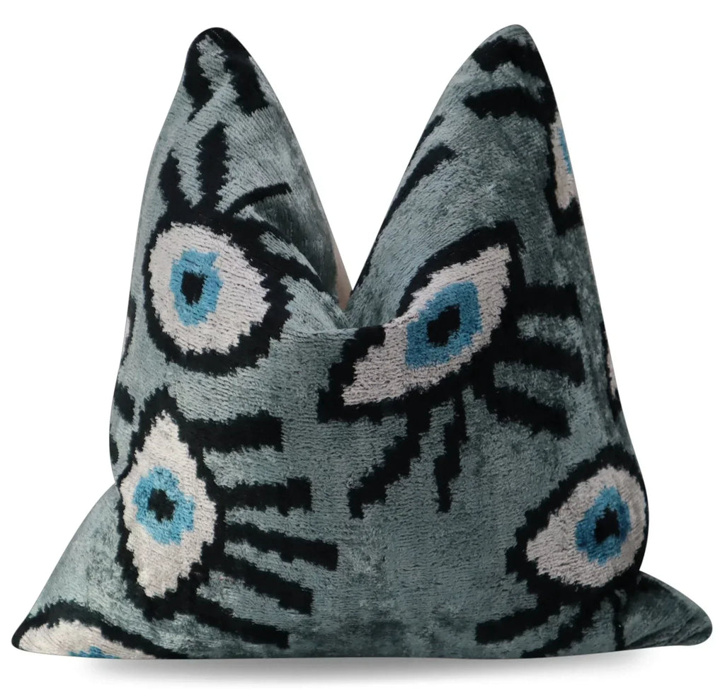 Canvello Handmade Luxury Handmade Velvet Silk Evil Eye Throw Pillow With Down Insert Canvello