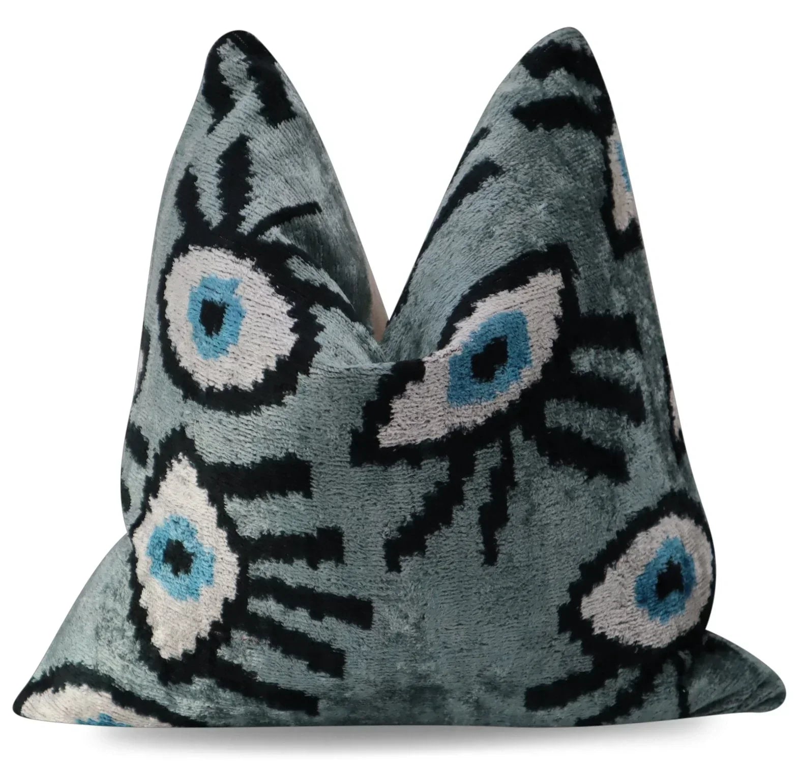Canvello Handmade Luxury Handmade Velvet Silk Evil Eye Throw Pillow With Down Insert Canvello