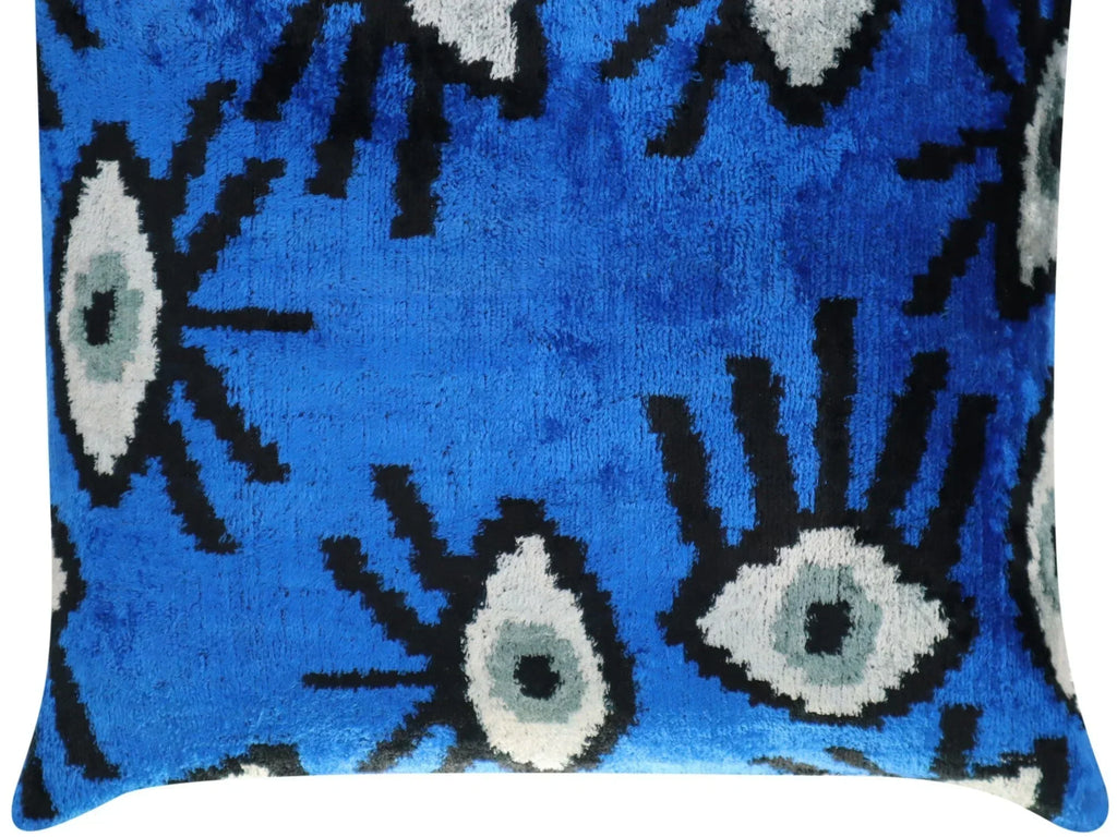 Canvello Handmade Luxury Handmade Velvet Silk Evil Eye Throw Pillow With Down Insert Canvello