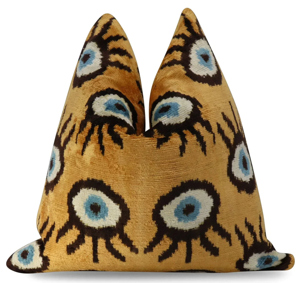 Canvello Handmade Luxury Handmade Velvet Silk Evil Eye Throw Pillow With Down Insert Canvello