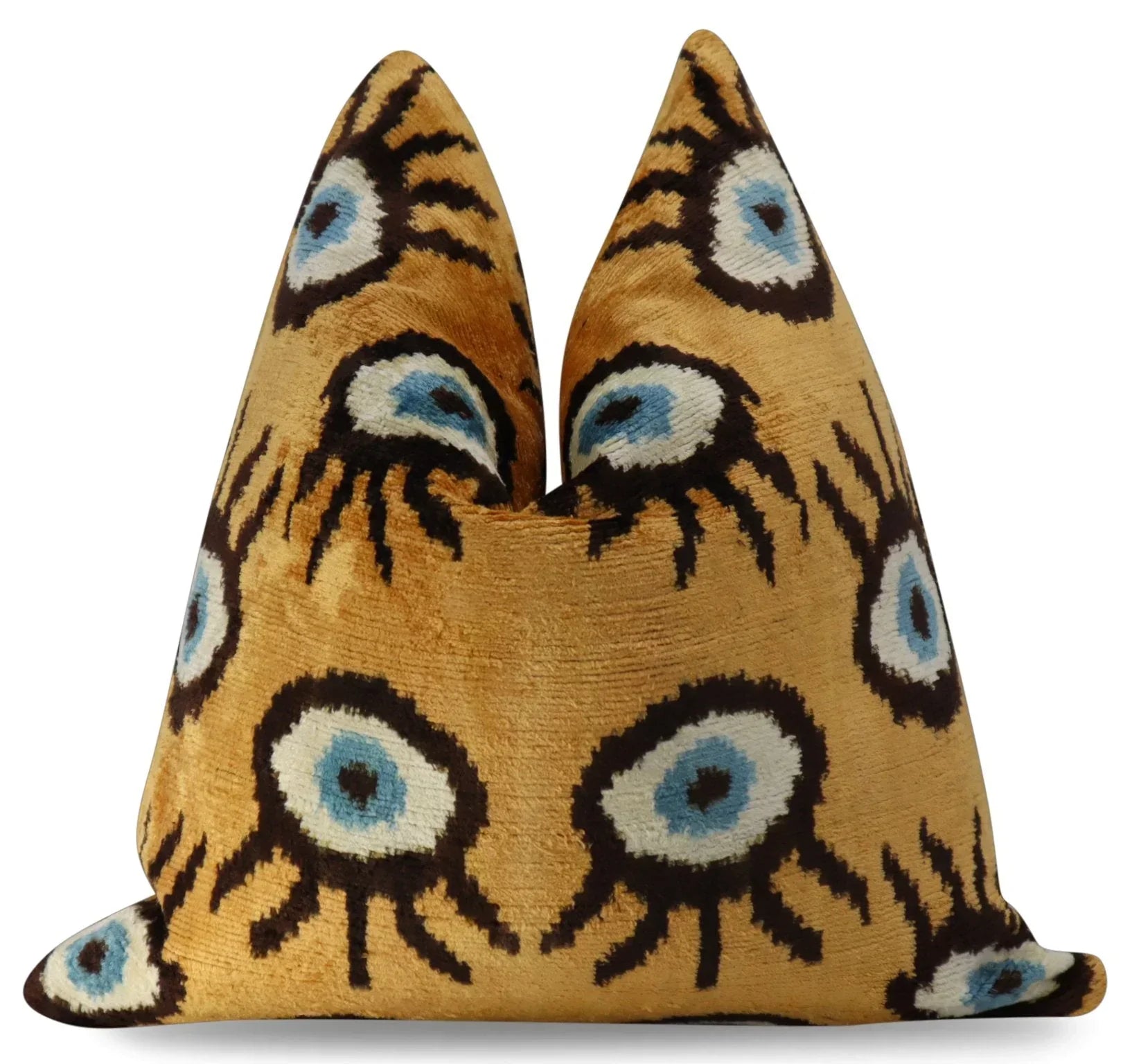 Canvello Handmade Luxury Handmade Velvet Silk Evil Eye Throw Pillow With Down Insert Canvello