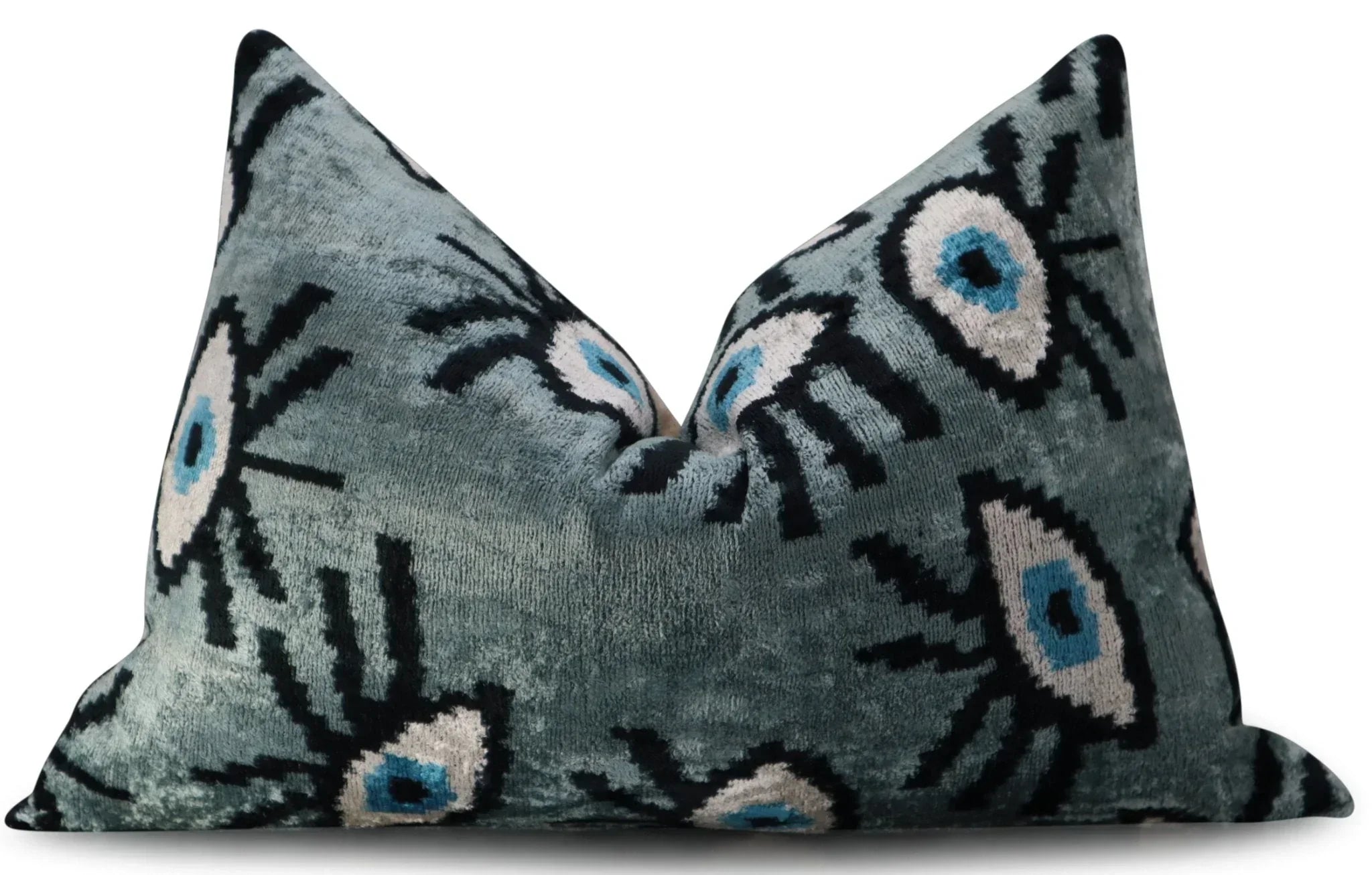 Canvello Handmade Luxury Handmade Velvet Silk Evil Eye Throw Pillow With Down Insert Canvello