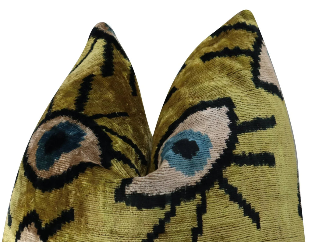 Canvello Handmade Luxury Handmade Velvet Silk Evil Eye Throw Pillow With Down Insert Canvello