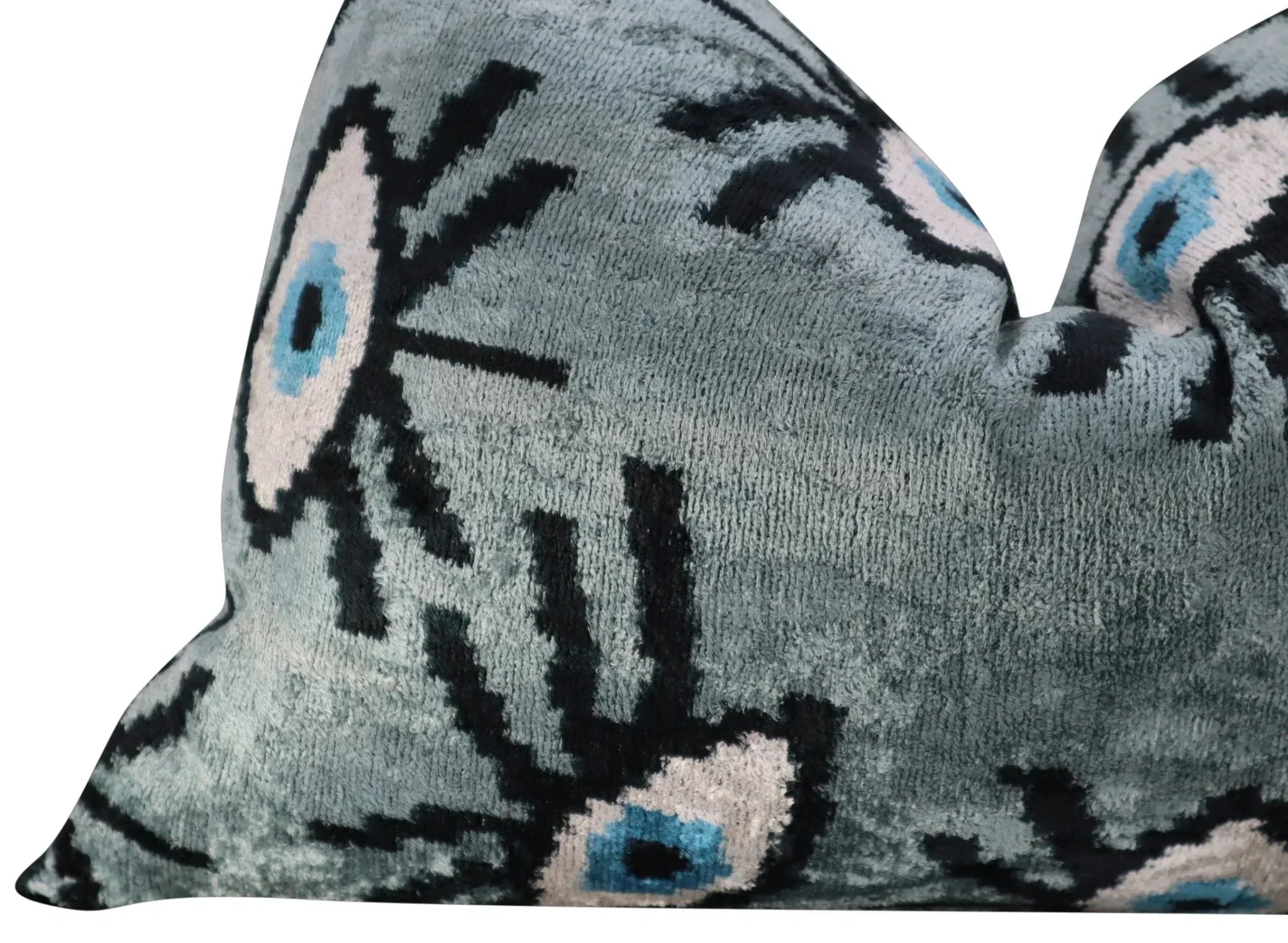 Canvello Handmade Luxury Handmade Velvet Silk Evil Eye Throw Pillow With Down Insert Canvello