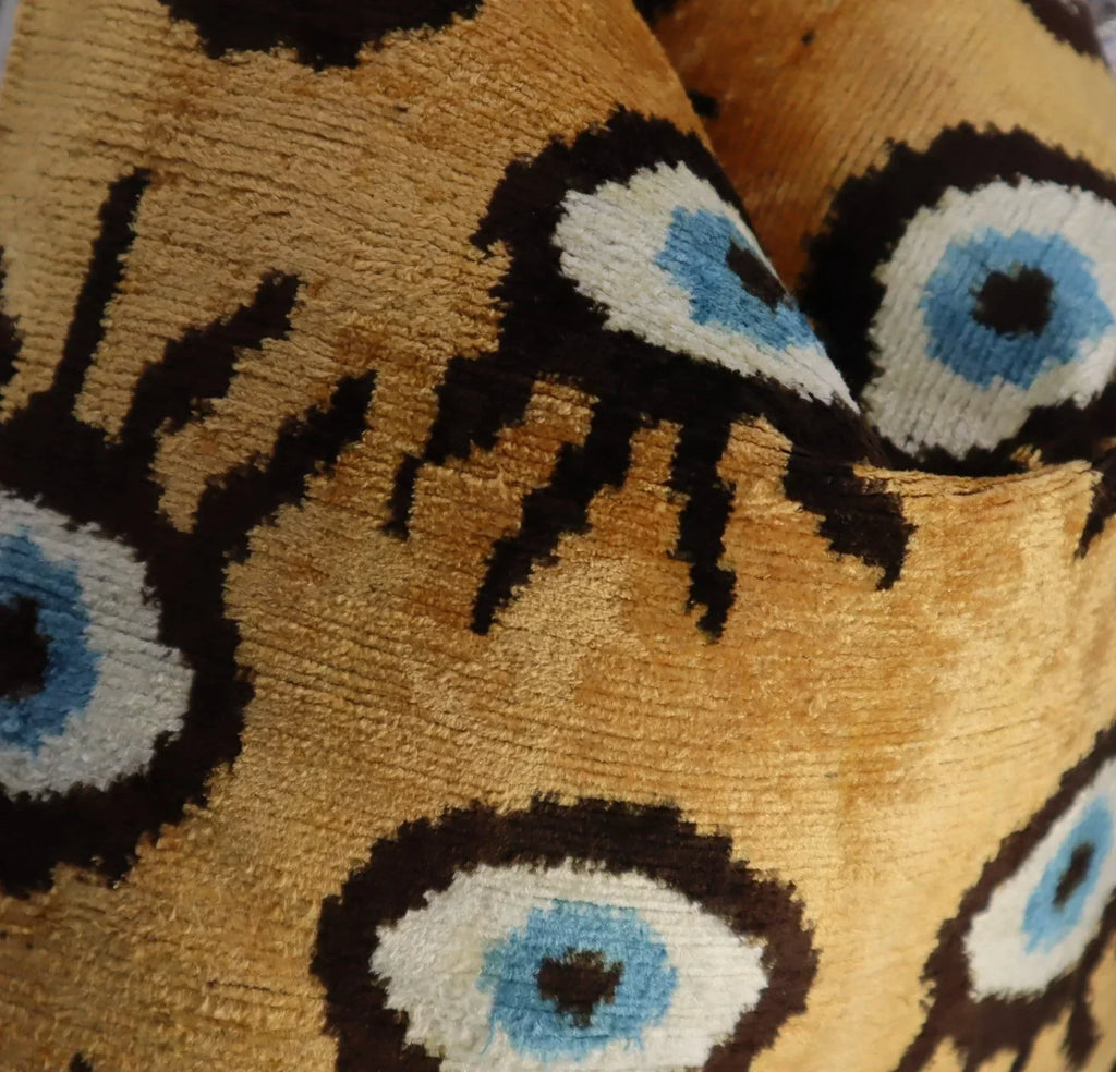 Canvello Handmade Luxury Handmade Velvet Silk Evil Eye Throw Pillow With Down Insert Canvello