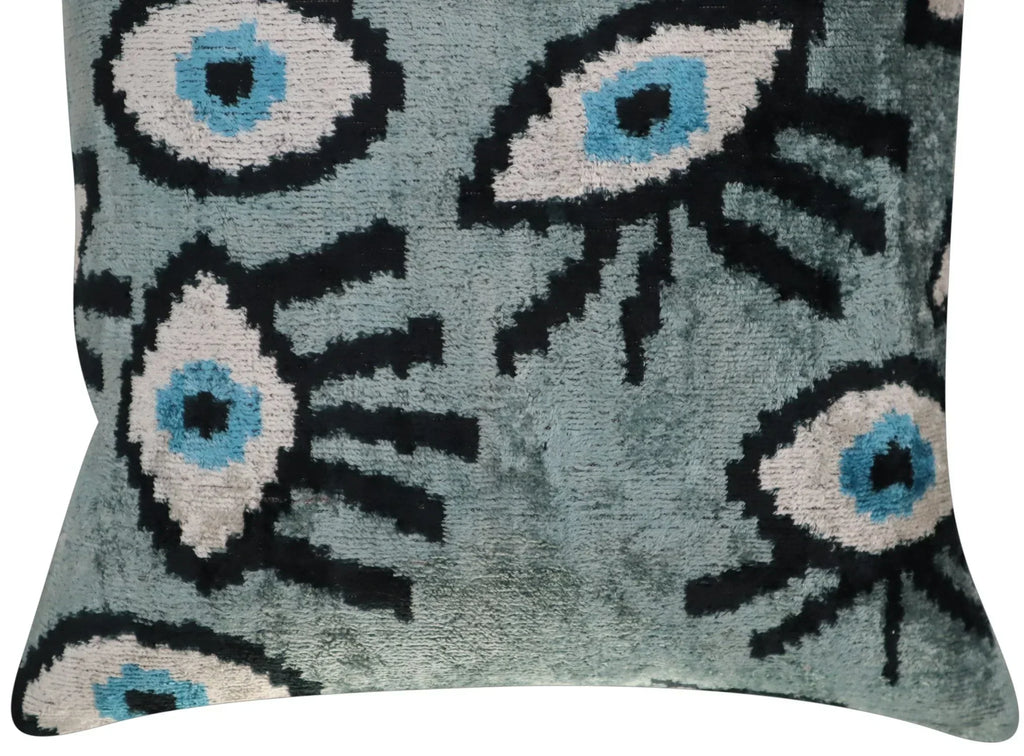 Canvello Handmade Luxury Handmade Velvet Silk Evil Eye Throw Pillow With Down Insert Canvello