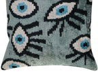 Canvello Handmade Luxury Handmade Velvet Silk Evil Eye Throw Pillow With Down Insert Canvello