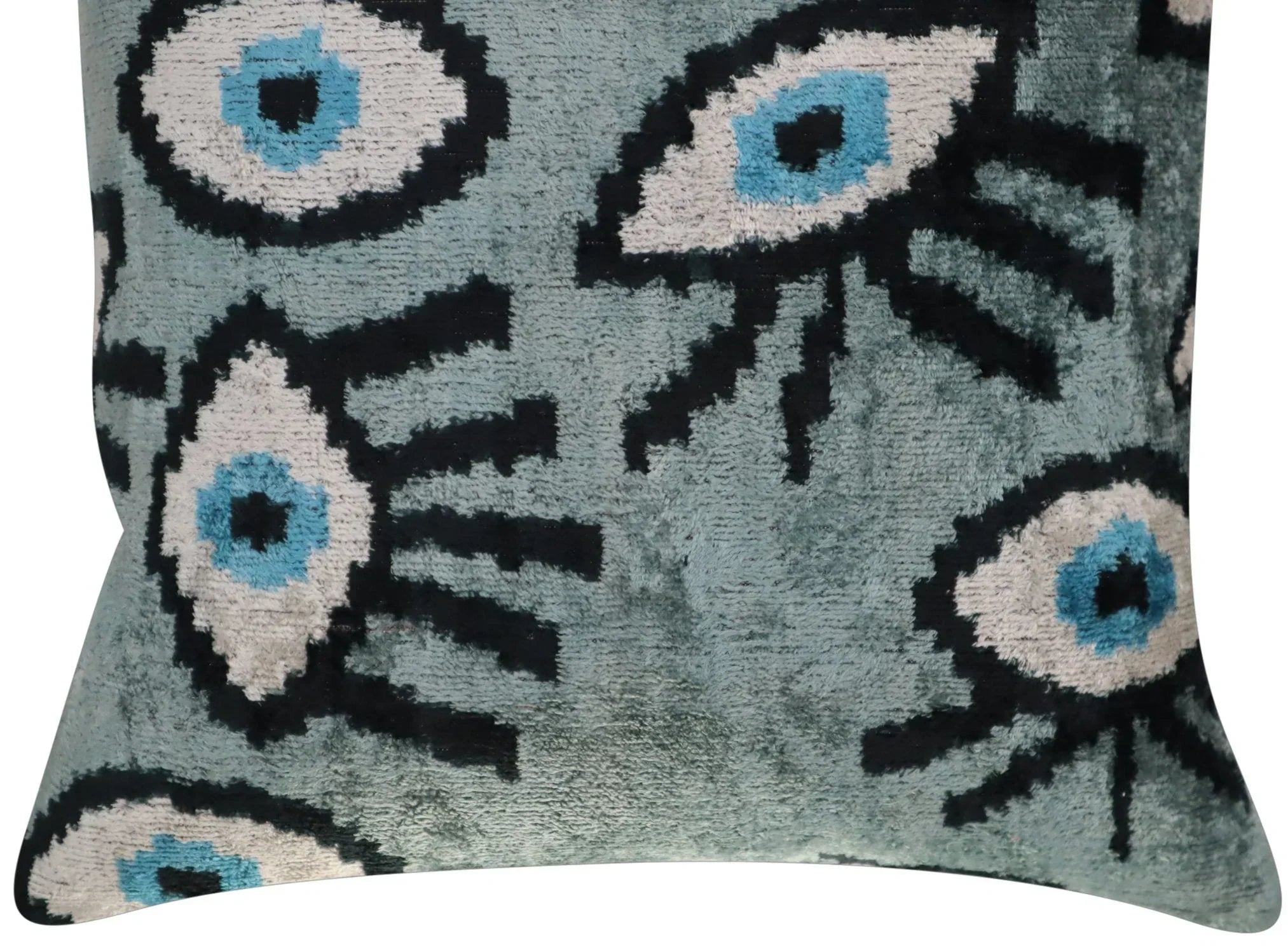 Canvello Handmade Luxury Handmade Velvet Silk Evil Eye Throw Pillow With Down Insert Canvello