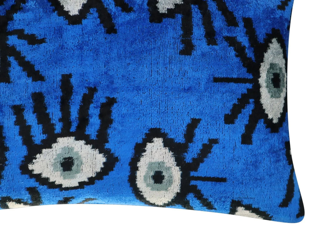 Canvello Handmade Luxury Handmade Velvet Silk Evil Eye Throw Pillow with Down Insert, detail shot - House Of Avana