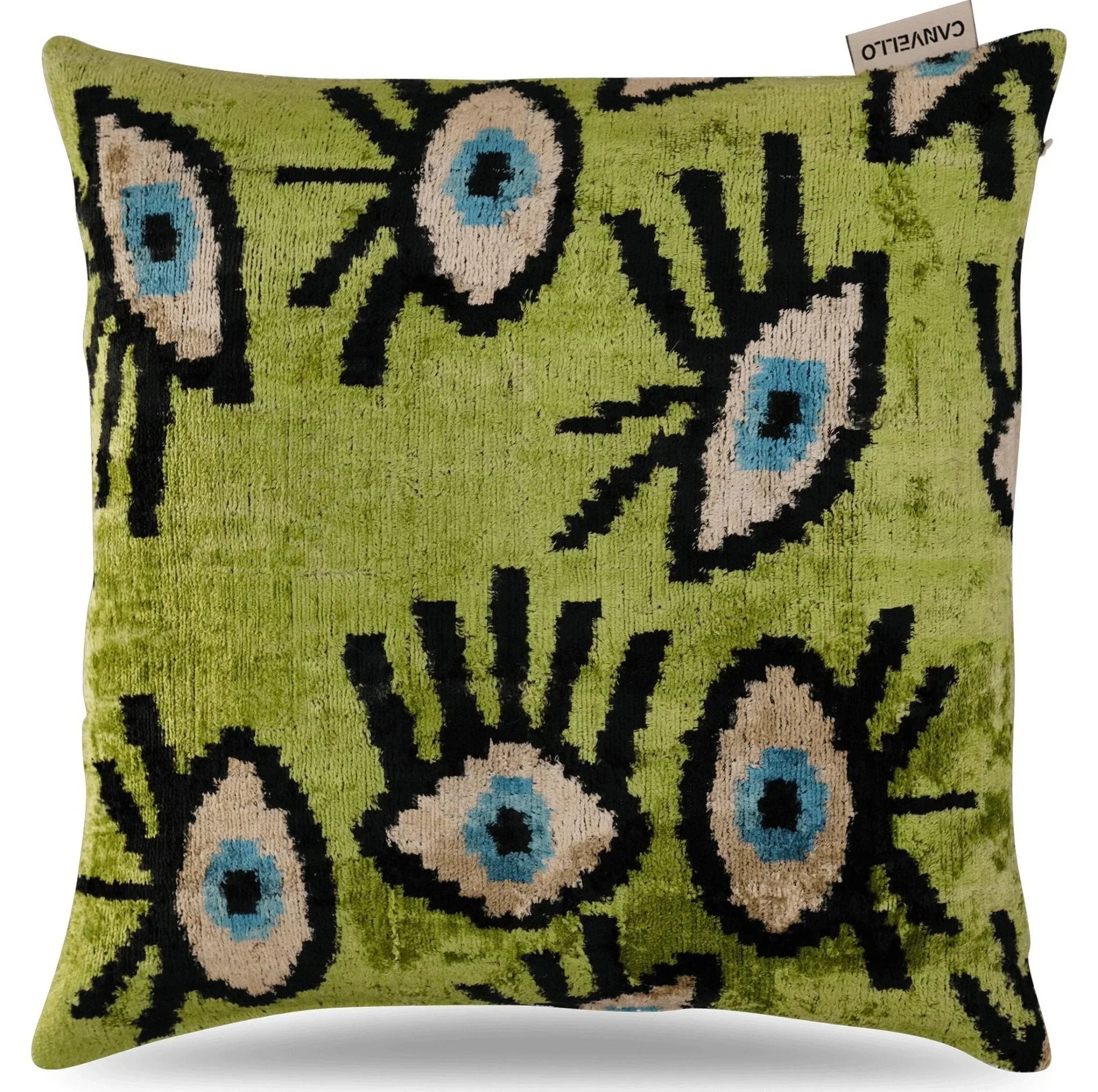 Canvello Handmade Luxury Handmade Velvet Silk Evil Eye Throw Pillow With Down Insert Canvello