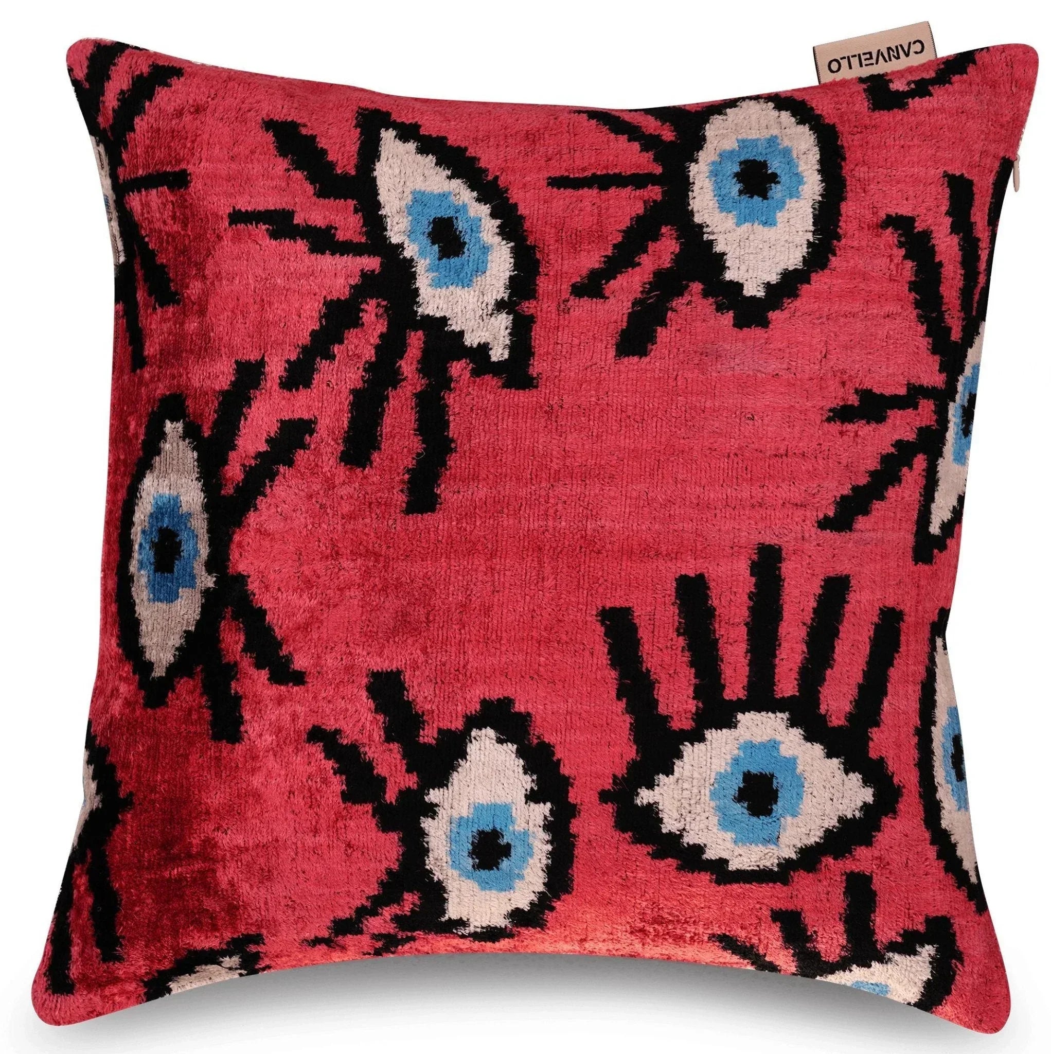 Canvello Handmade Luxury Handmade Velvet Silk Evil Eye Throw Pillow With Down Insert Canvello