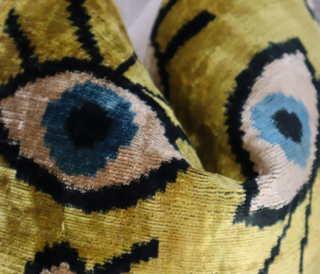 Canvello Handmade Luxury Handmade Velvet Silk Evil Eye Throw Pillow With Down Insert Canvello