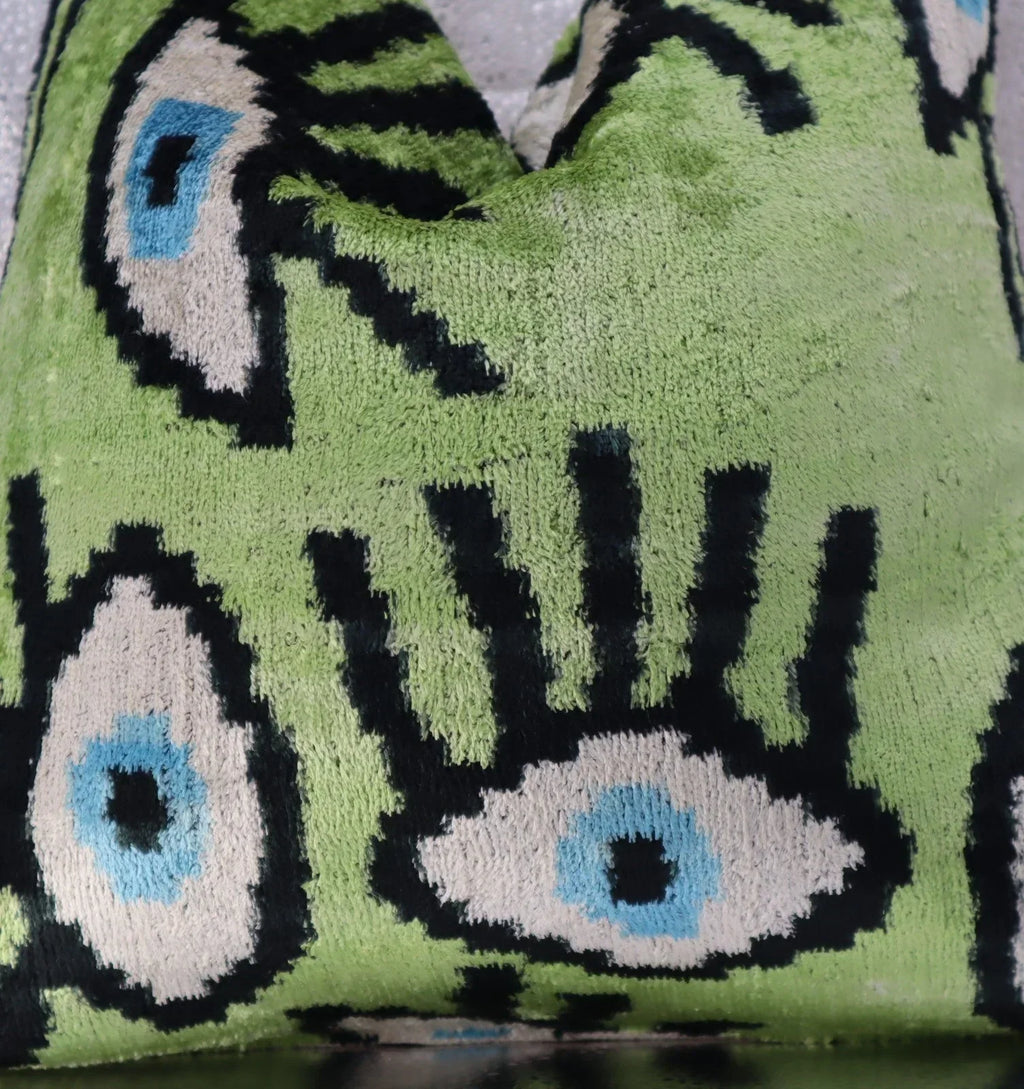 Canvello Handmade Luxury Handmade Velvet Silk Evil Eye Throw Pillow With Down Insert Canvello