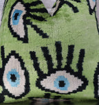 Canvello Handmade Luxury Handmade Velvet Silk Evil Eye Throw Pillow With Down Insert Canvello