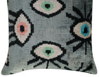 Canvello Handmade Luxury Handmade Velvet Silk Evil Eye Throw Pillow With Down Insert Canvello