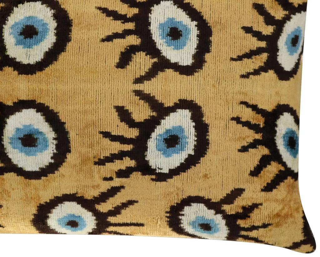 Canvello Handmade Luxury Handmade Velvet Silk Evil Eye Throw Pillow With Down Insert Canvello