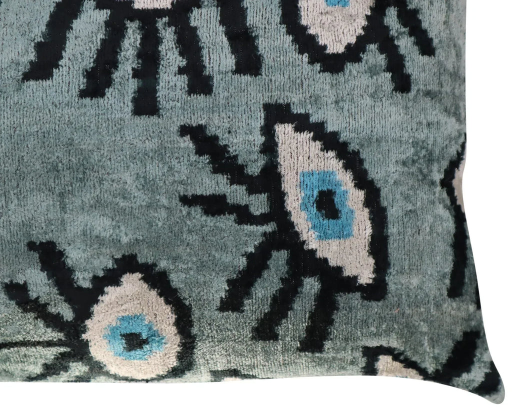 Canvello Handmade Luxury Handmade Velvet Silk Evil Eye Throw Pillow With Down Insert Canvello