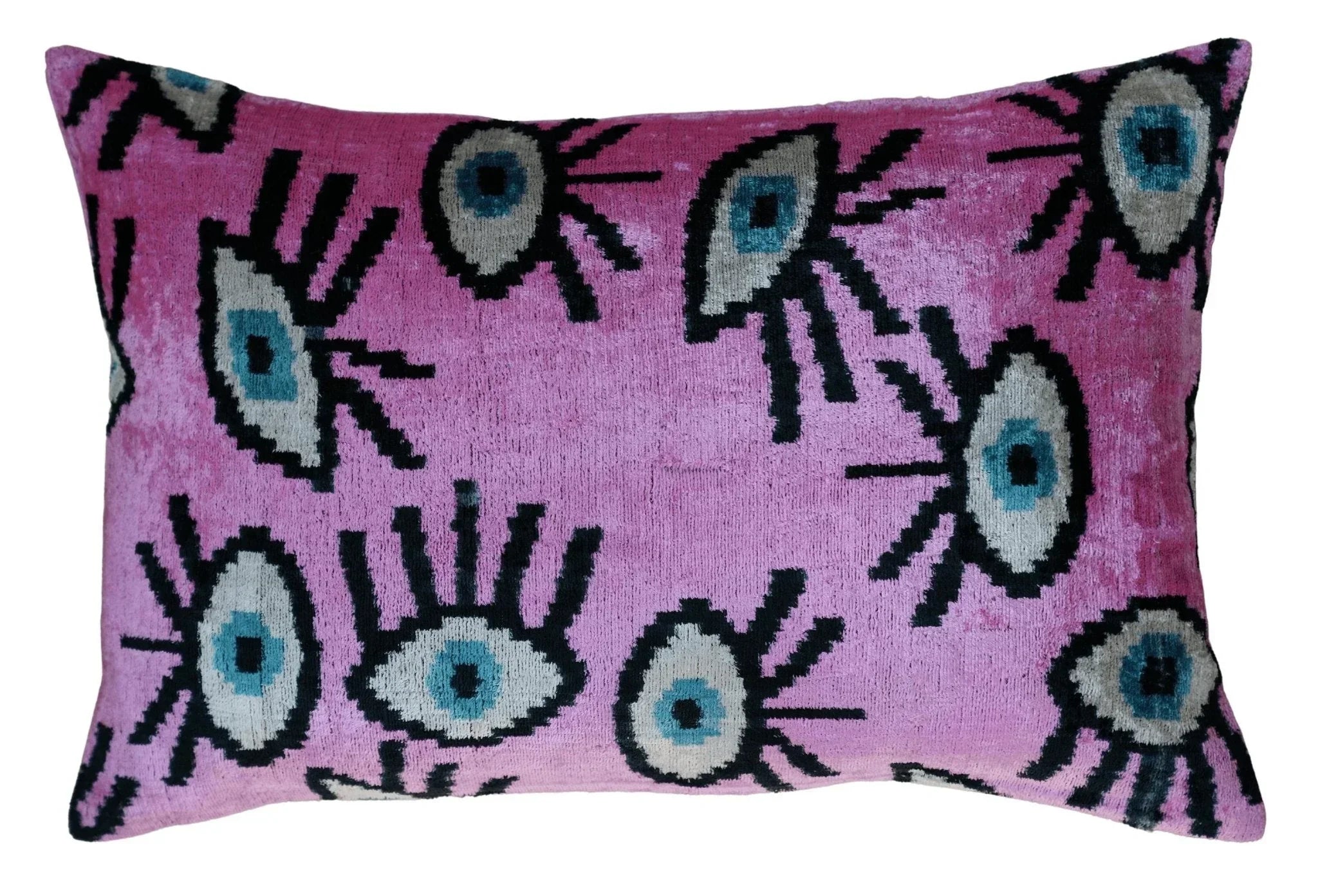Canvello Handmade Luxury Handmade Velvet Silk Evil Eye Throw Pillow With Down Insert Canvello