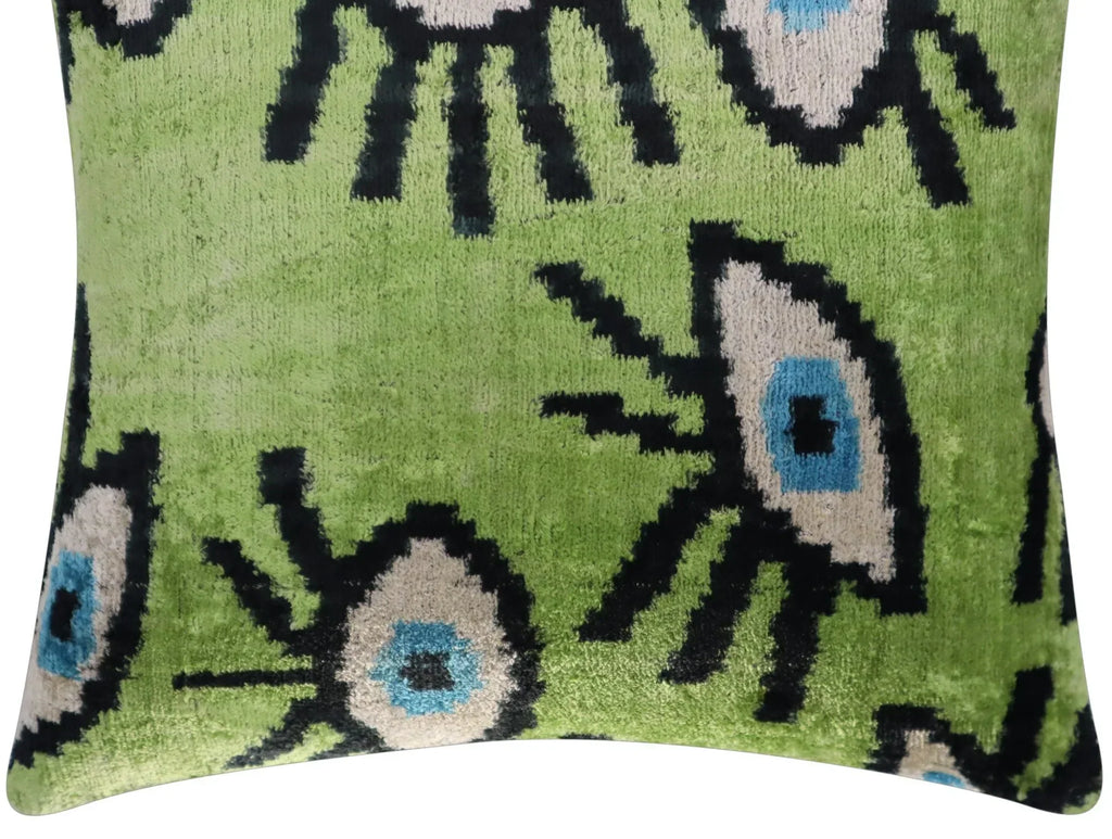 Canvello Handmade Luxury Handmade Velvet Silk Evil Eye Throw Pillow With Down Insert Canvello