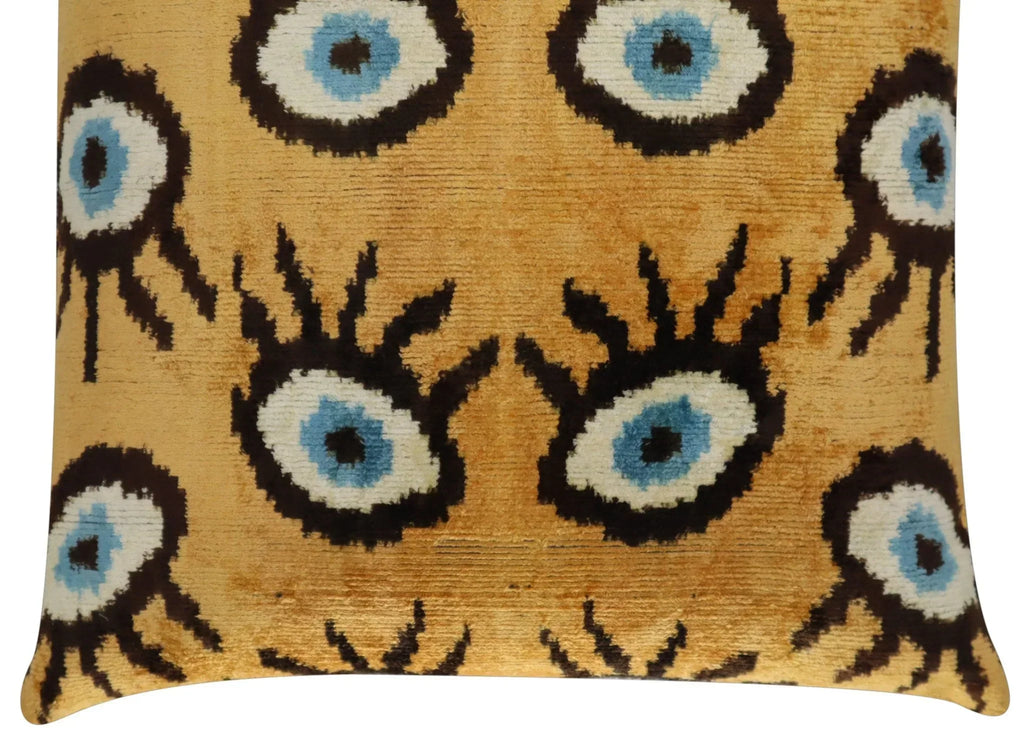 Canvello Handmade Luxury Handmade Velvet Silk Evil Eye Throw Pillow With Down Insert Canvello