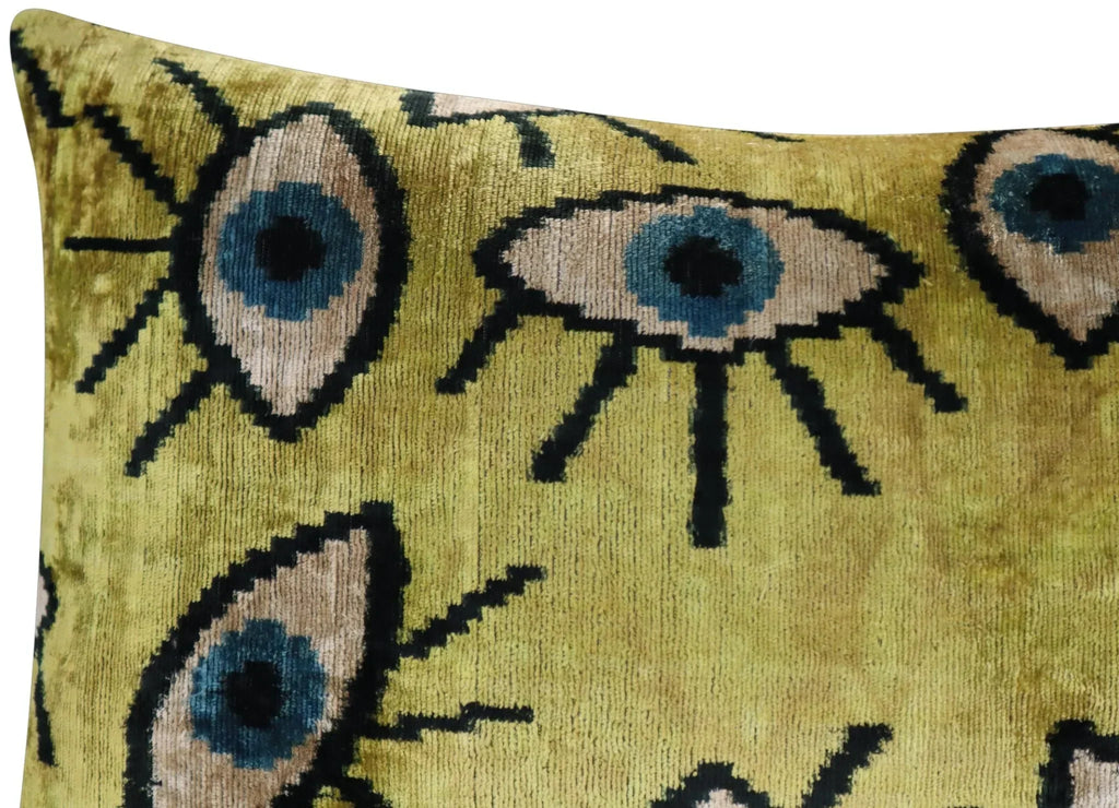 Canvello Handmade Luxury Handmade Velvet Silk Evil Eye Throw Pillow With Down Insert Canvello