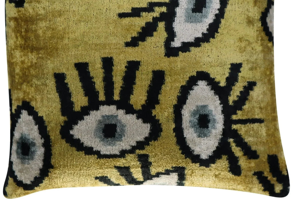 Canvello Handmade Luxury Handmade Velvet Silk Evil Eye Throw Pillow With Down Insert Canvello
