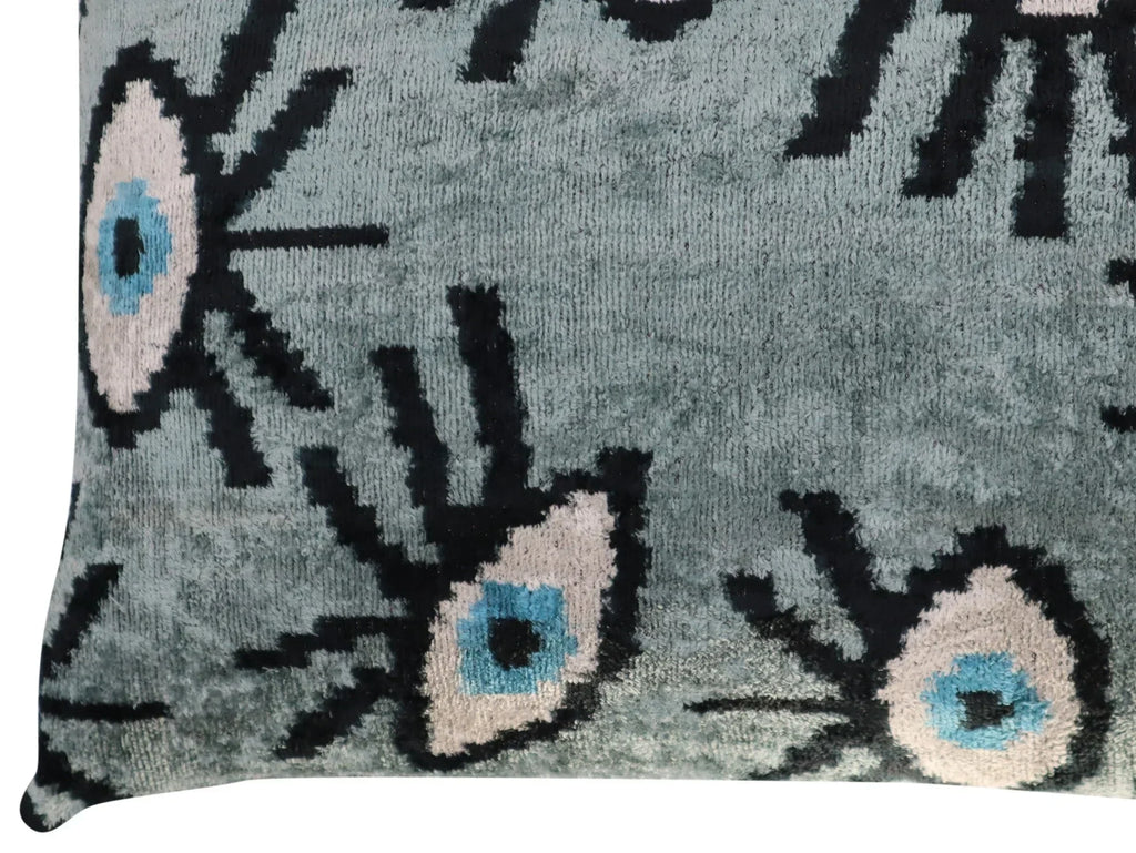 Canvello Handmade Luxury Handmade Velvet Silk Evil Eye Throw Pillow With Down Insert Canvello