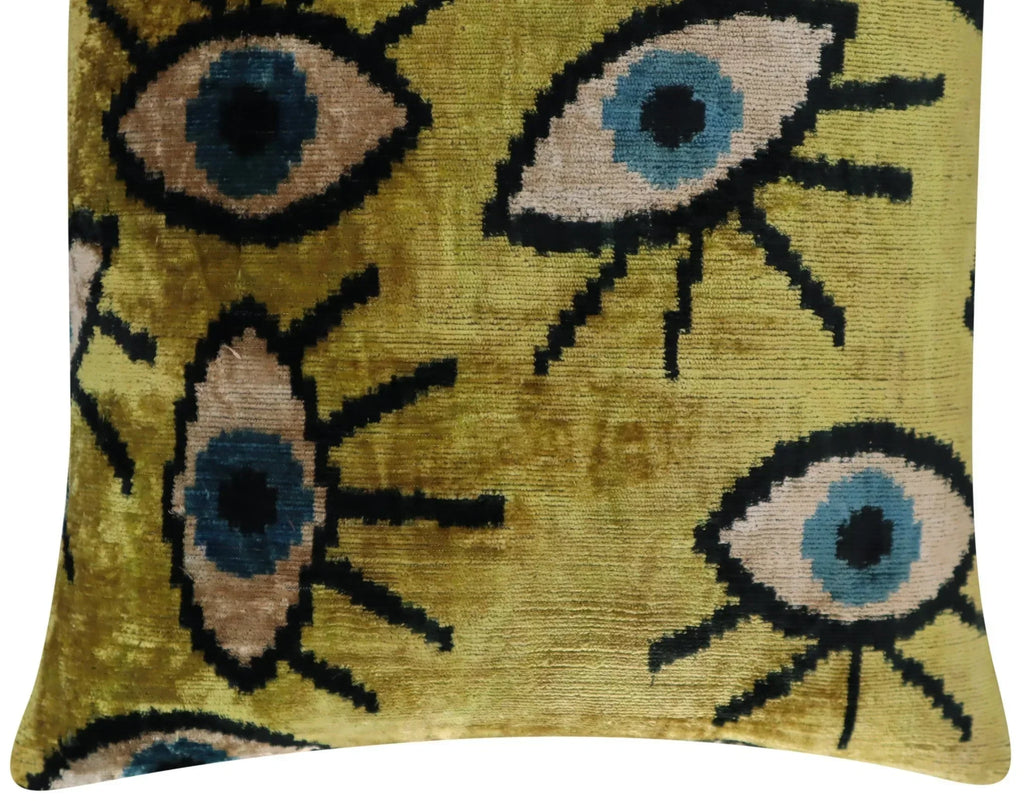 Canvello Handmade Luxury Handmade Velvet Silk Evil Eye Throw Pillow With Down Insert Canvello