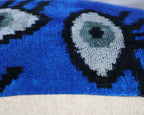 Canvello Handmade Luxury Handmade Velvet Silk Evil Eye Throw Pillow with Down Insert, angled view - House Of Avana