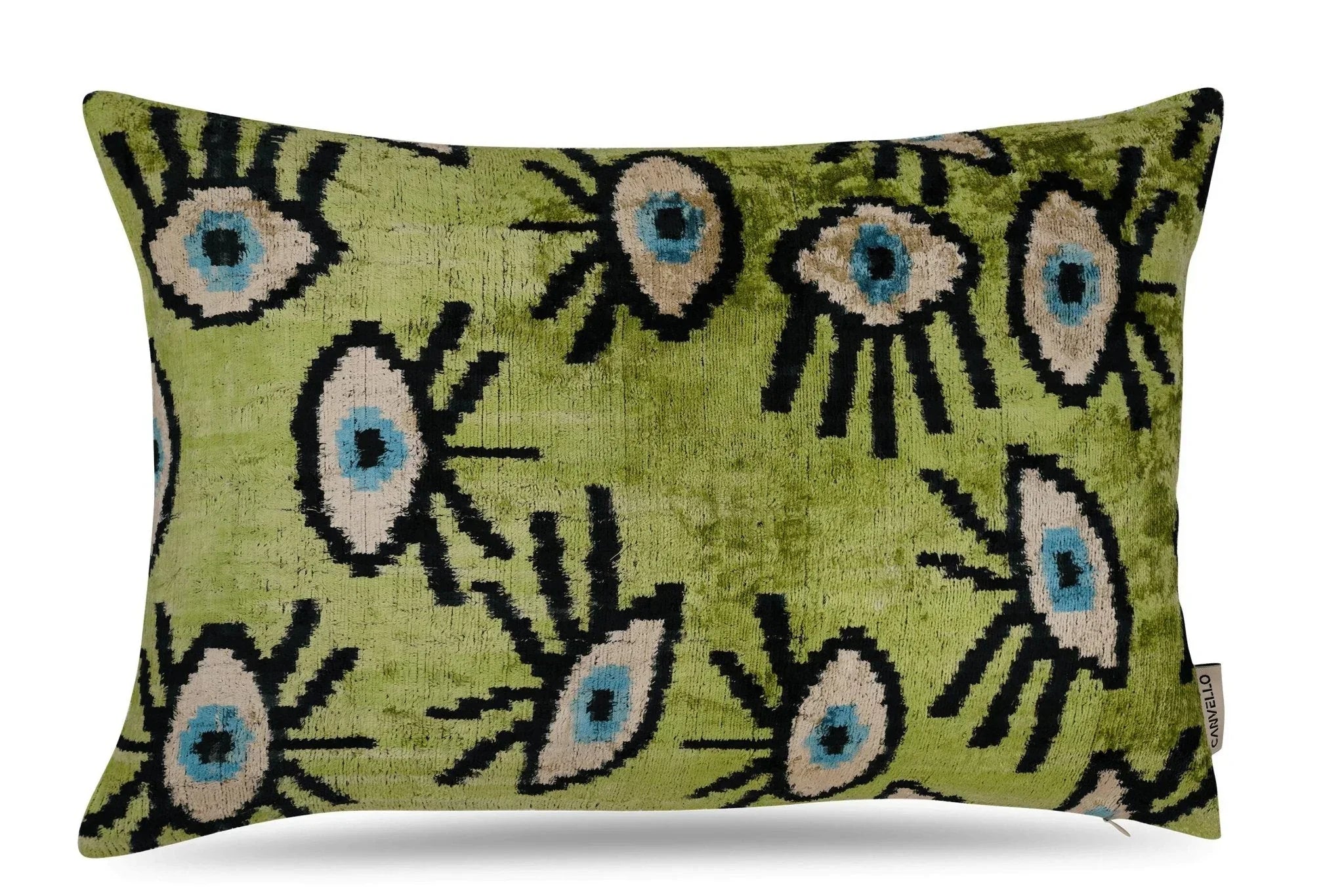 Canvello Handmade Luxury Handmade Velvet Silk Evil Eye Throw Pillow With Down Insert Canvello