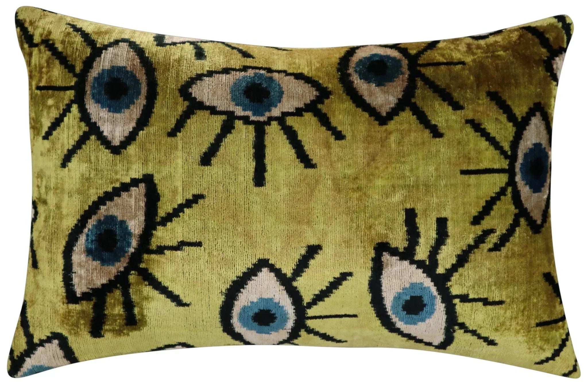 Canvello Handmade Luxury Handmade Velvet Silk Evil Eye Throw Pillow With Down Insert Canvello