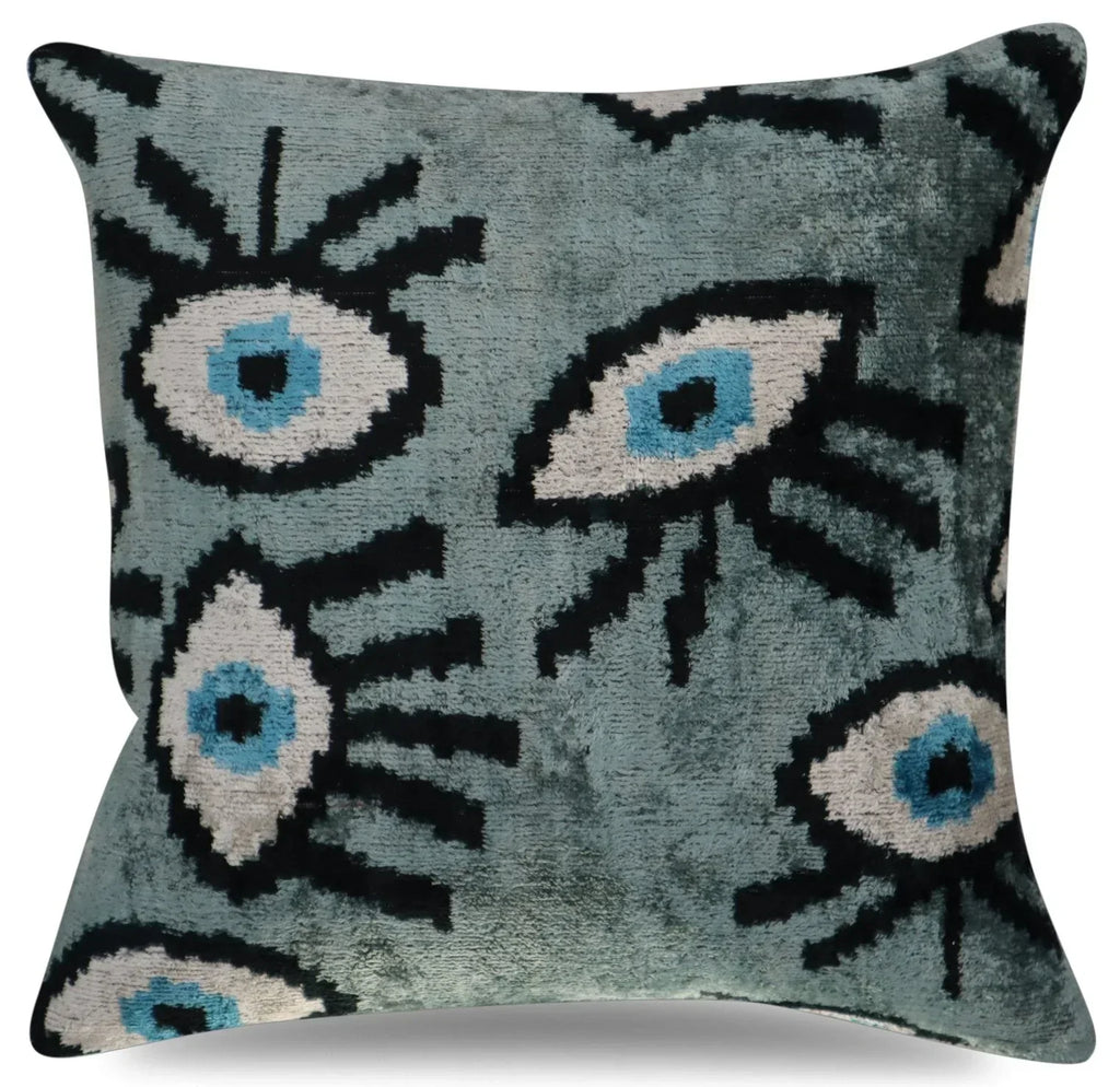 Canvello Handmade Luxury Handmade Velvet Silk Evil Eye Throw Pillow With Down Insert Canvello