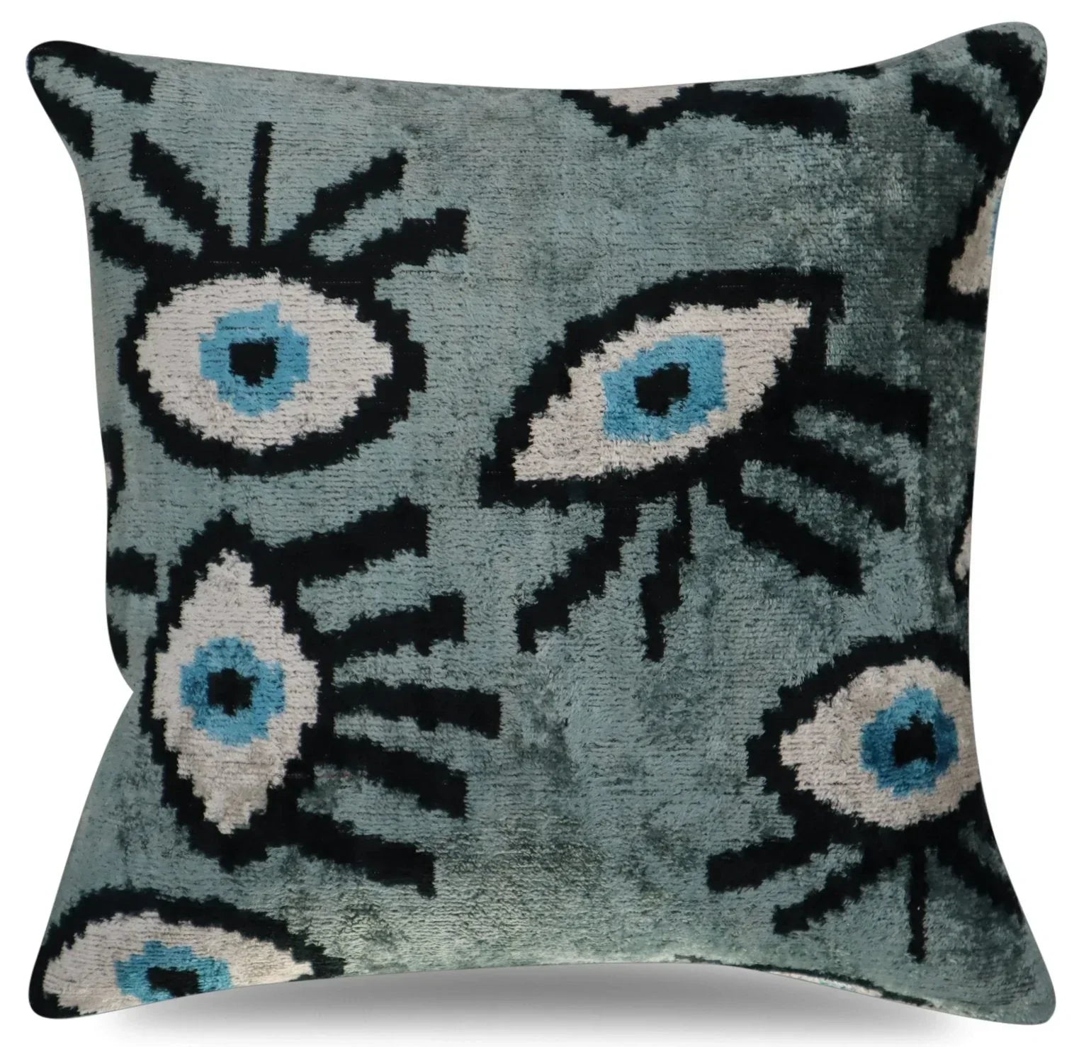 Canvello Handmade Luxury Handmade Velvet Silk Evil Eye Throw Pillow With Down Insert Canvello
