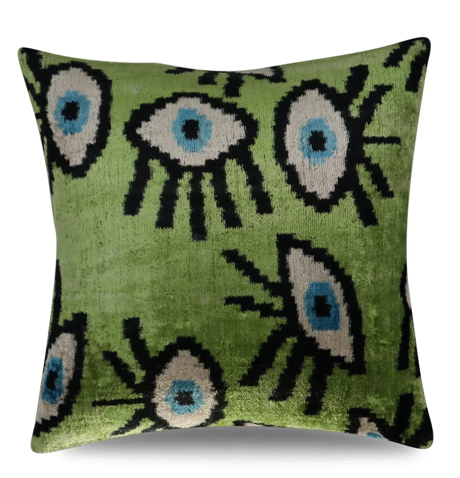 Canvello Handmade Luxury Handmade Velvet Silk Evil Eye Throw Pillow With Down Insert Canvello