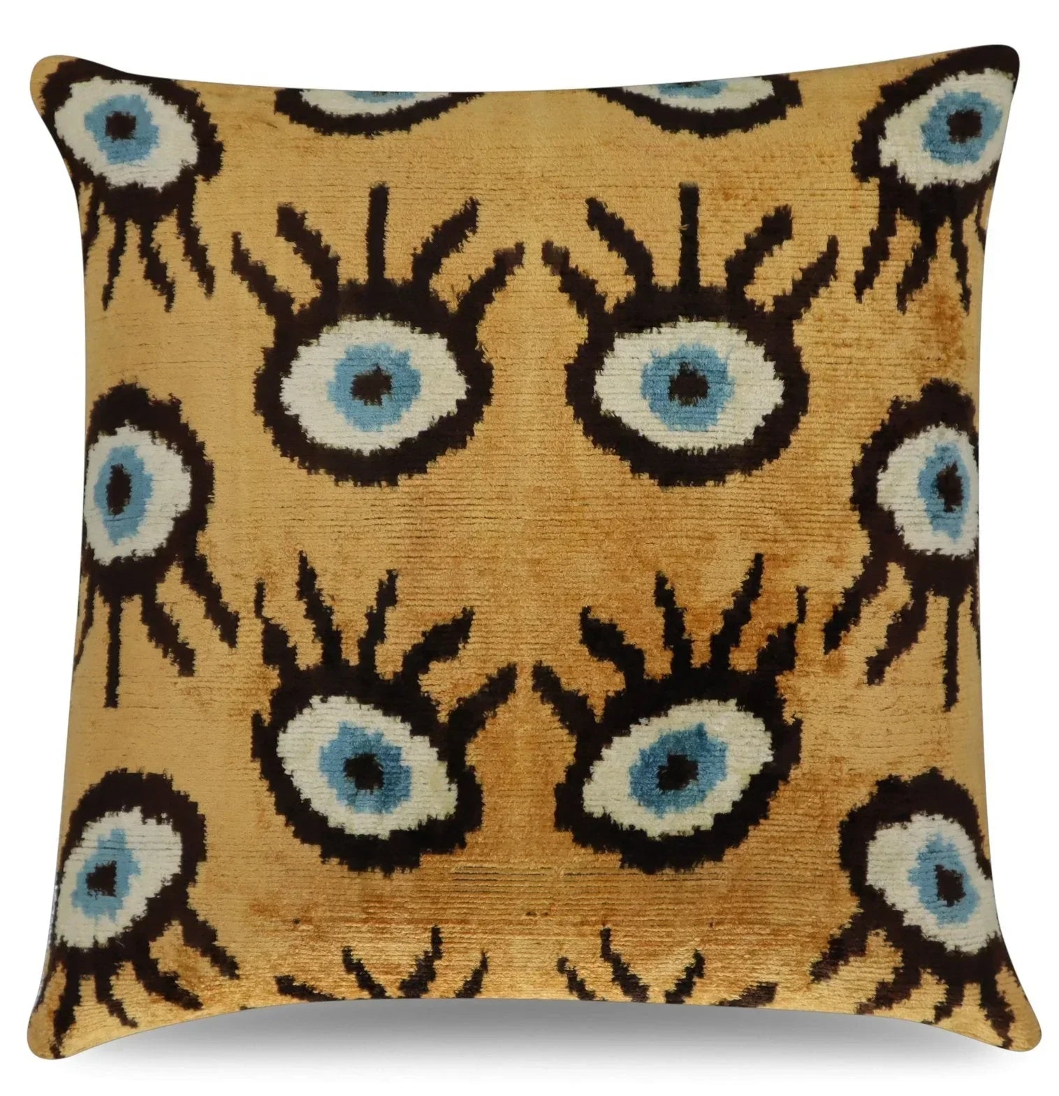 Canvello Handmade Luxury Handmade Velvet Silk Evil Eye Throw Pillow With Down Insert Canvello