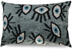 Canvello Handmade Luxury Handmade Velvet Silk Evil Eye Throw Pillow With Down Insert Canvello