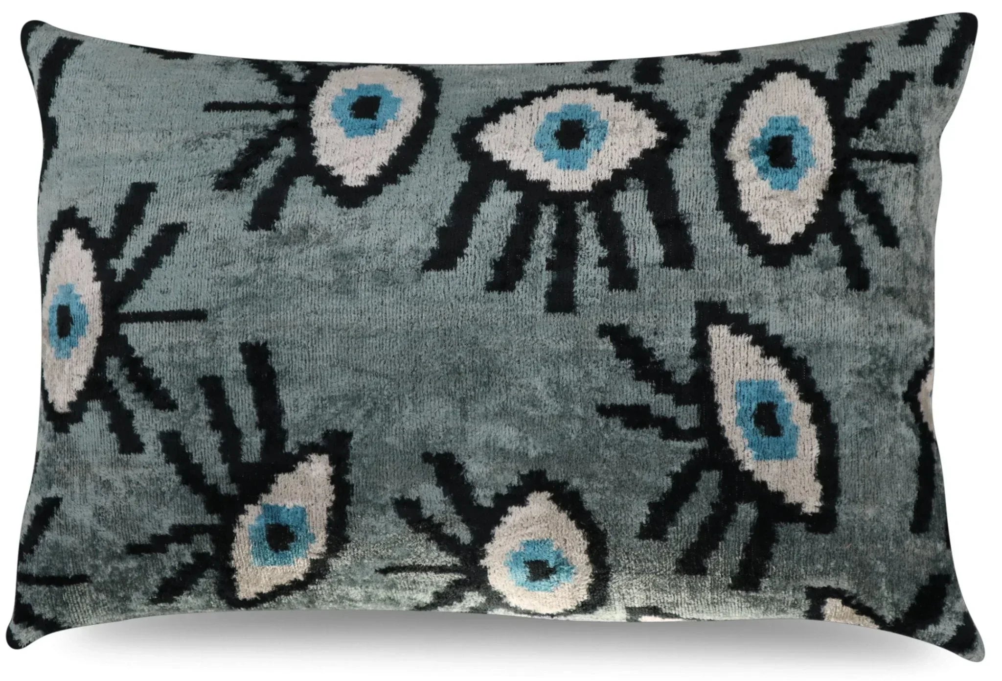 Canvello Handmade Luxury Handmade Velvet Silk Evil Eye Throw Pillow With Down Insert Canvello