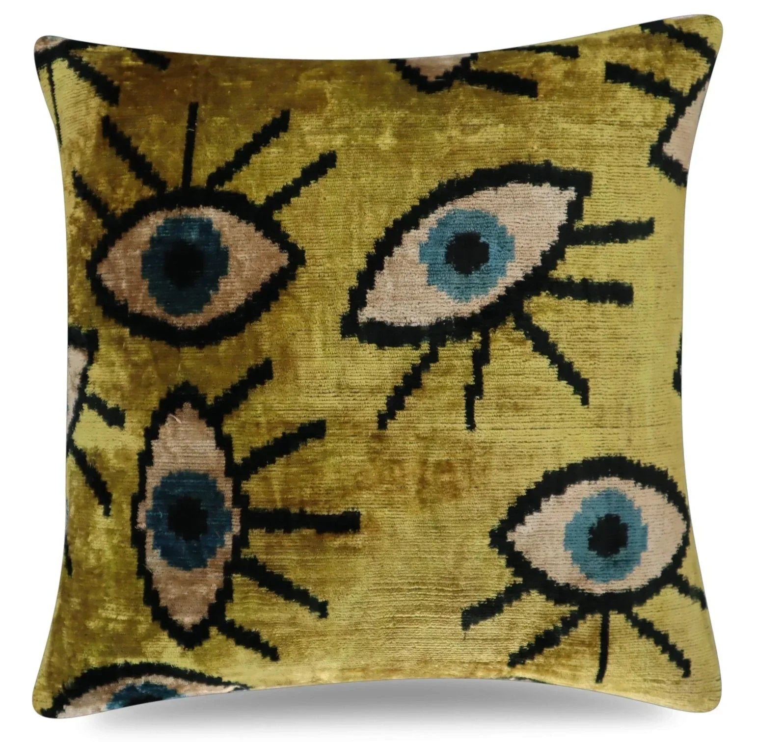 Canvello Handmade Luxury Handmade Velvet Silk Evil Eye Throw Pillow With Down Insert Canvello
