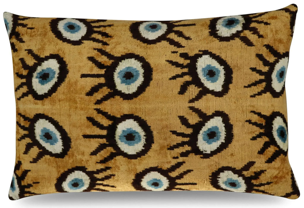 Canvello Handmade Luxury Handmade Velvet Silk Evil Eye Throw Pillow With Down Insert Canvello