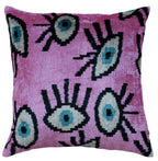 Canvello Handmade Luxury Handmade Velvet Silk Evil Eye Throw Pillow With Down Insert Canvello