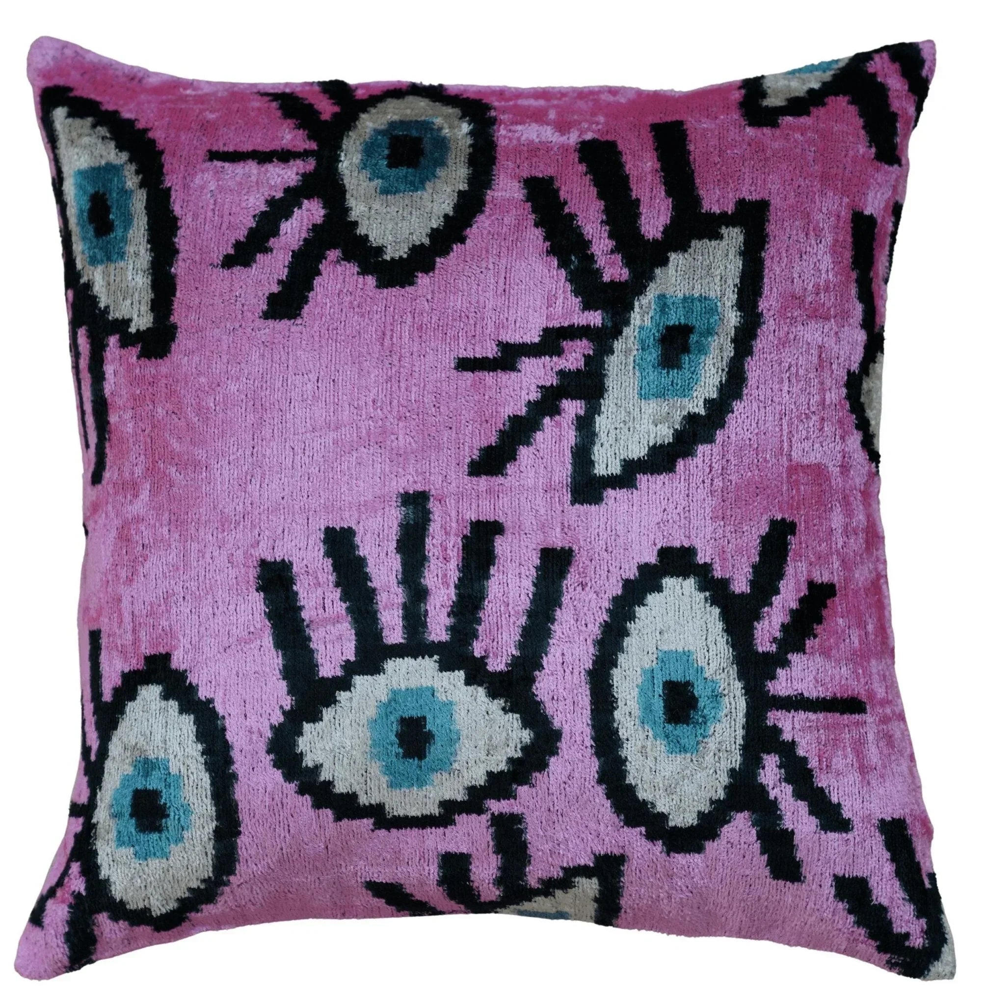 Canvello Handmade Luxury Handmade Velvet Silk Evil Eye Throw Pillow With Down Insert Canvello