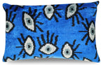 Canvello Handmade Luxury Handmade Velvet Silk Evil Eye Throw Pillow with Down Insert, front view - House Of Avana