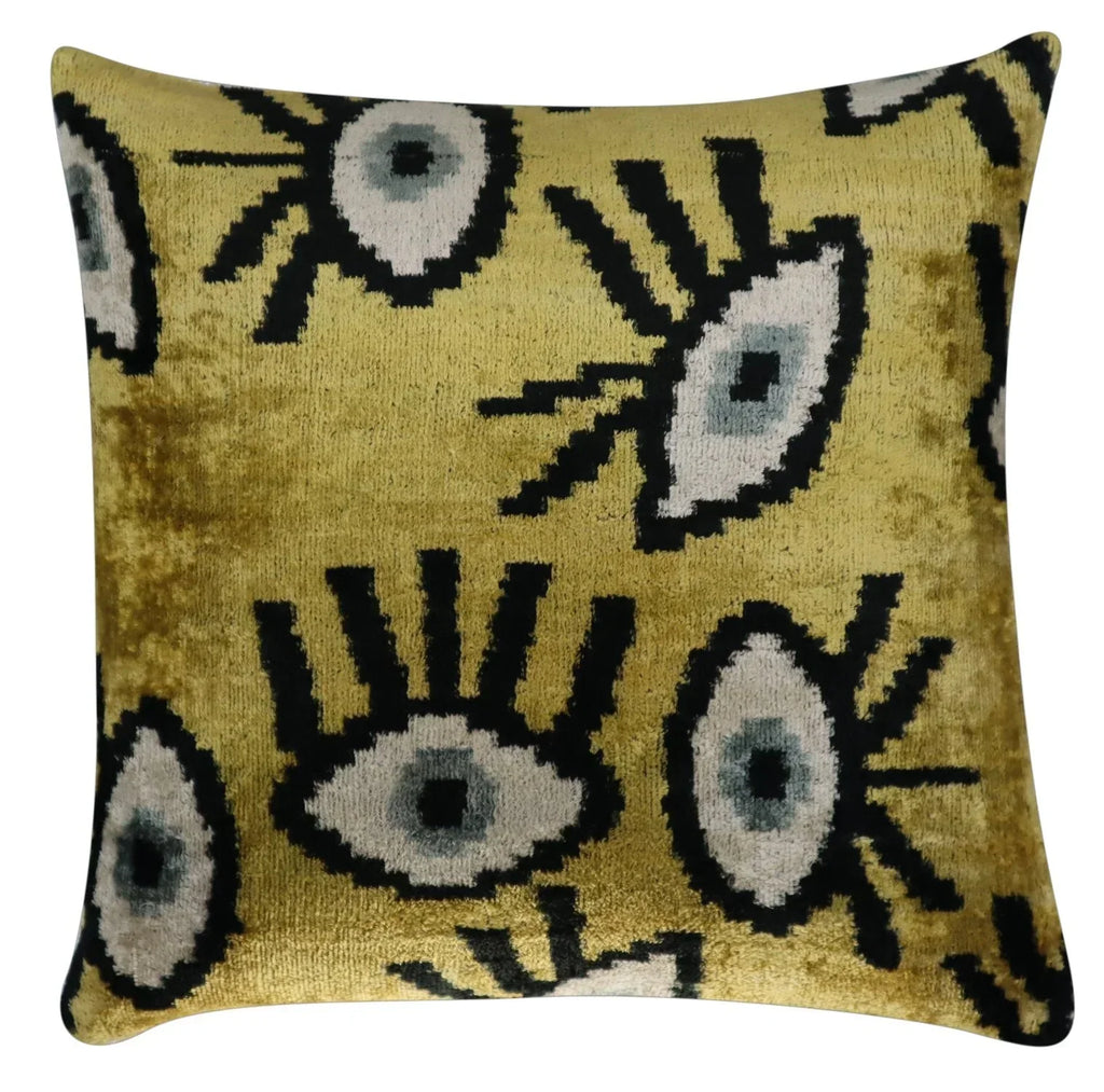 Canvello Handmade Luxury Handmade Velvet Silk Evil Eye Throw Pillow With Down Insert Canvello